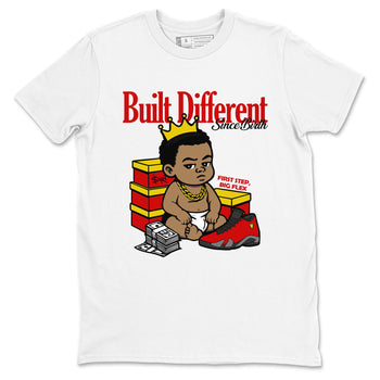 Built Different Since Birth sneaker match t-shirt styled to complete your fit with the Air Jordan 14 Challenge Red sneakers, AJ14 Ferrari,  shown in White 2.
