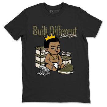 Sneaker Threads – Sneaker Tees To Match Air Jordan 3 Medium Olive – Built Different Since Birth Graphic Tee Black 2. Perfect for Jordan releases 2025 colorways.