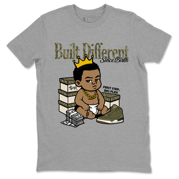 Sneaker Threads – Sneaker Tees To Match Air Jordan 3 Medium Olive – Built Different Since Birth Graphic Tee Heather Grey 2. Perfect for Jordan releases 2025 colorways.
