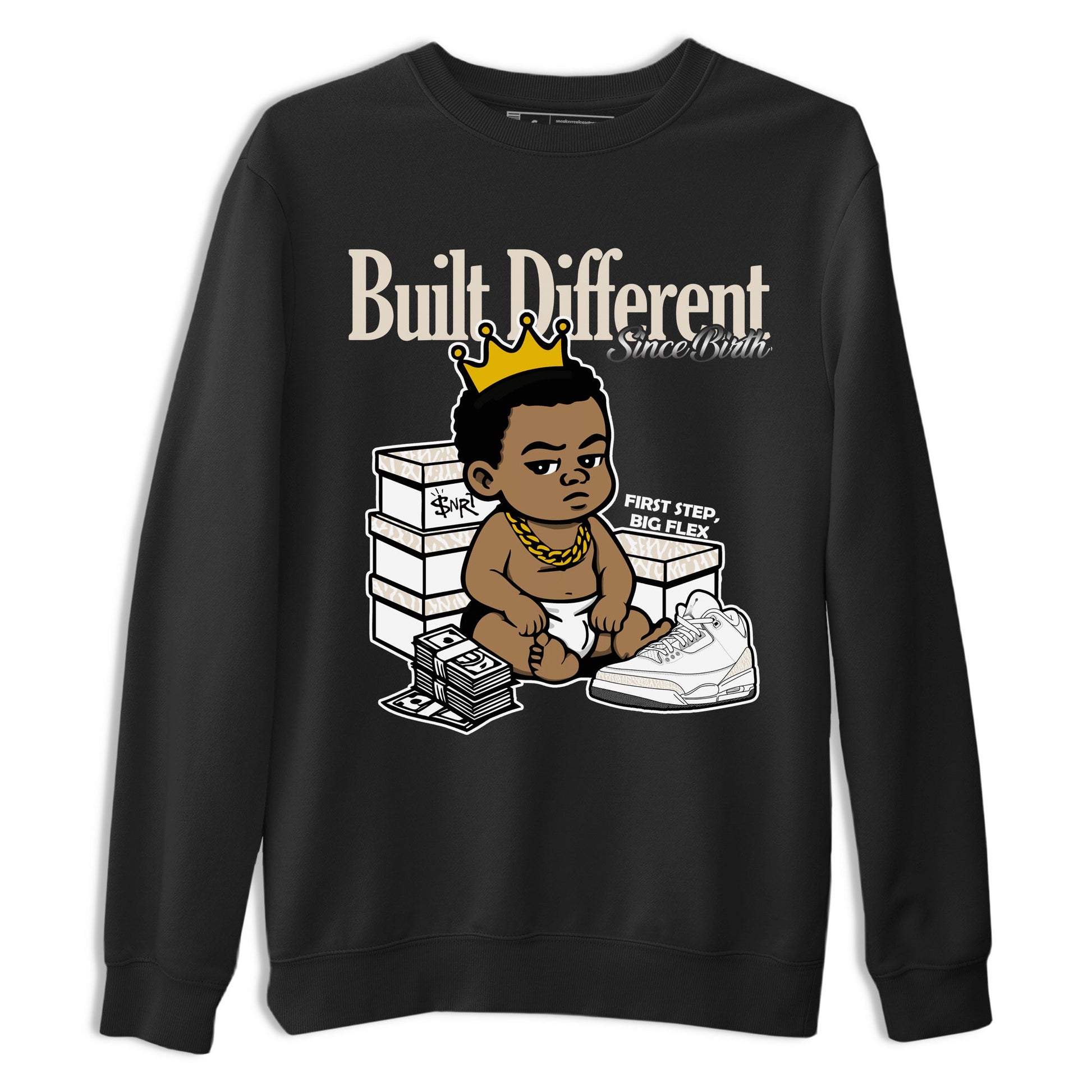Built Different Since Birth sneaker match t-shirt styled to complete your fit with the Air Jordan 3 Pure Money sneakers, shown in Black 2.