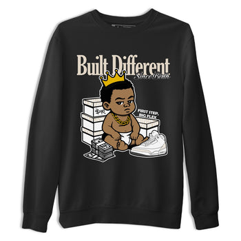 Built Different Since Birth sneaker match t-shirt styled to complete your fit with the Air Jordan 3 Pure Money sneakers, shown in Black 2.