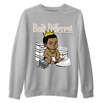 Built Different Since Birth sneaker match t-shirt styled to complete your fit with the Air Jordan 3 Pure Money sneakers, shown in Heather Grey 2.