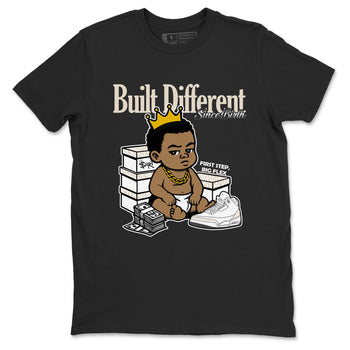Built Different Since Birth sneaker match t-shirt styled to complete your fit with the Air Jordan 3 Pure Money sneakers, shown in Black 2.