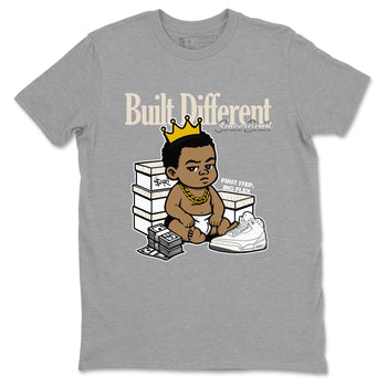 Built Different Since Birth sneaker match t-shirt styled to complete your fit with the Air Jordan 3 Pure Money sneakers, shown in Heather Grey 2.