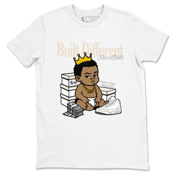 Built Different Since Birth sneaker match t-shirt styled to complete your fit with the Air Jordan 3 Pure Money sneakers, shown in White 2.