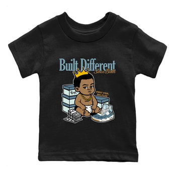Sneaker match tees – Sneaker Tees To Match 4s Worn Blue Air Jordan 4 Denim Shoes – Built Different Since Birth Kids T-Shirt Black 2