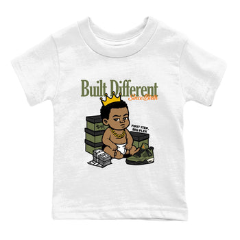 Sneaker match tees – Sneaker Tees To Match Undefeated inspired colorways Air Jordan 4 OG Olive Shoes – Built Different Since Birth Kids T-Shirt White 2