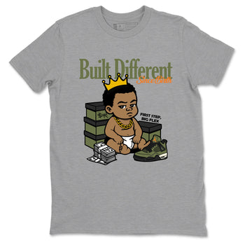 Sneaker match tees – Sneaker Tees To Match Undefeated inspired colorways Air Jordan 4 OG Olive Shoes – Built Different Since Birth Tee Heather Grey 2