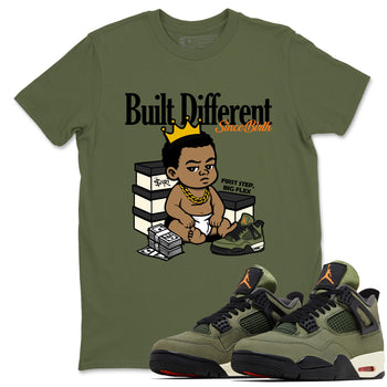 Sneaker match tees – Sneaker Tees To Match Undefeated inspired colorways Air Jordan 4 OG Olive Shoes – Built Different Since Birth Tee Military Green 1