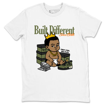 Sneaker match tees – Sneaker Tees To Match Undefeated inspired colorways Air Jordan 4 OG Olive Shoes – Built Different Since Birth Tee White 2