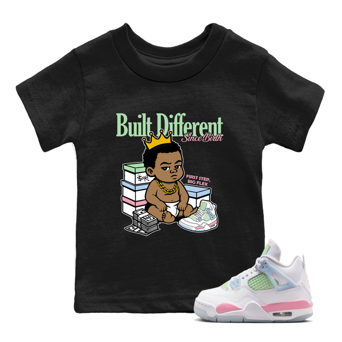 Best Sneakerfits graphic tee – Perfect Valentine's Day outfits to match Air Jordan 4 Valentines Day Kids – Built Different Since Birth Kids T-Shirt Black 1