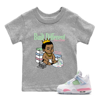 Best Sneakerfits graphic tee – Perfect Valentine's Day outfits to match Air Jordan 4 Valentines Day Kids – Built Different Since Birth Kids T-Shirt Heather Grey 1