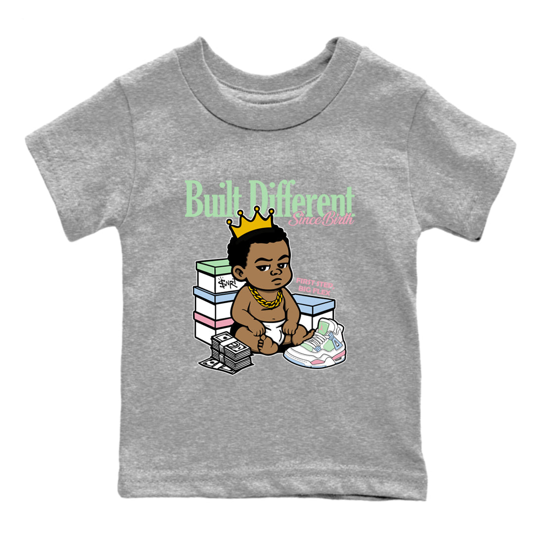 Best Sneakerfits graphic tee – Perfect Valentine's Day outfits to match Air Jordan 4 Valentines Day Kids – Built Different Since Birth Kids T-Shirt Heather Grey 2