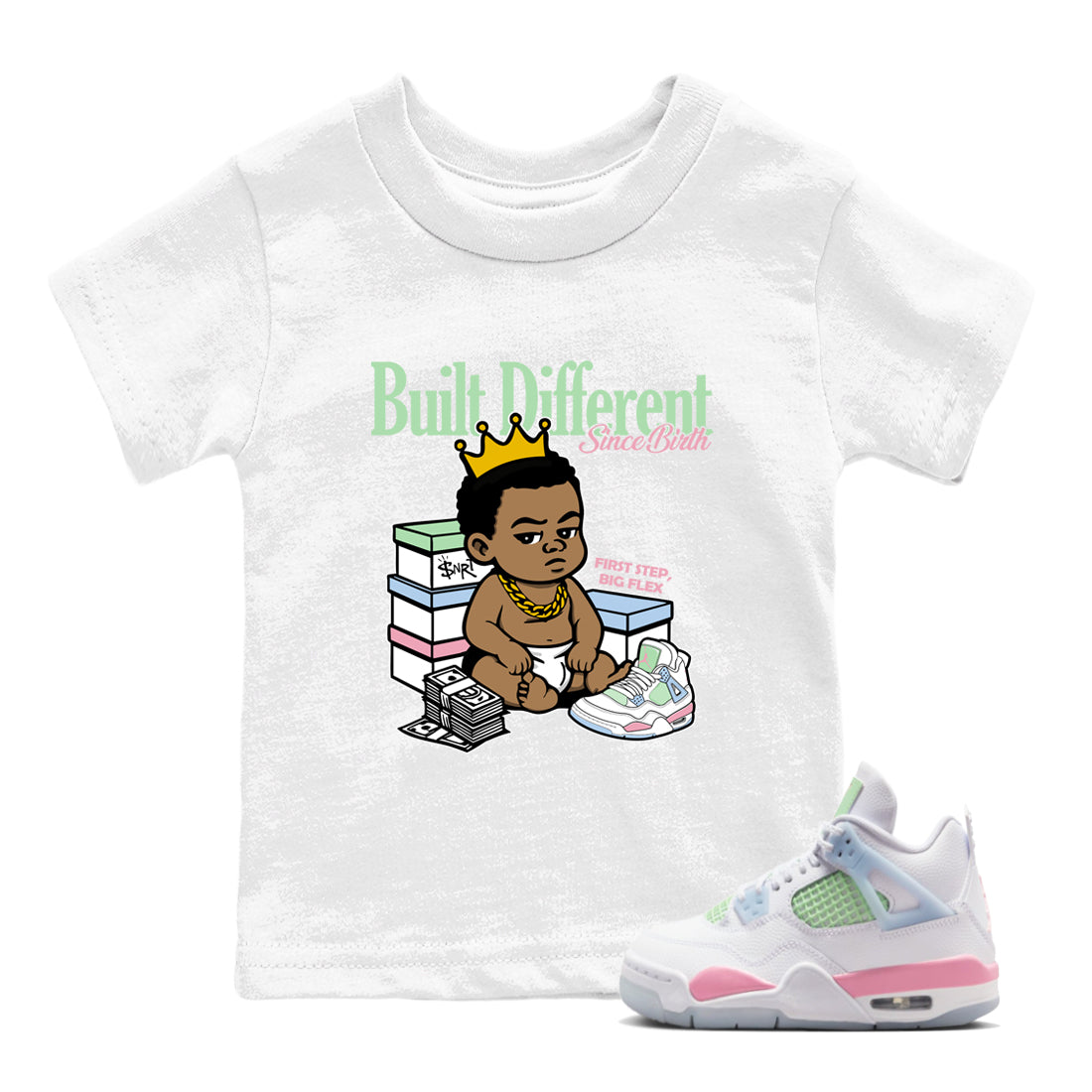 Best Sneakerfits graphic tee – Perfect Valentine's Day outfits to match Air Jordan 4 Valentines Day Kids – Built Different Since Birth Kids T-Shirt White 1