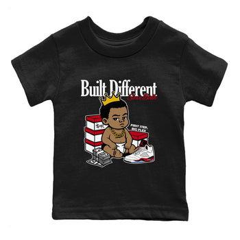 Sneaker match tees – Sneaker Tees To Match Air Jordan 5 Fire Red Shoes – Built Different Since Birth Kids T-Shirt Black 2