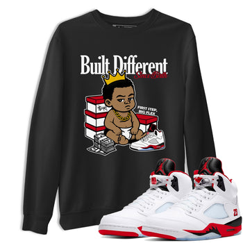 Sneaker match tees – Sneaker Tees To Match Air Jordan 5 Fire Red Shoes – Built Different Since Birth Tee Black 1