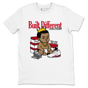 Sneaker match tees – Sneaker Tees To Match Air Jordan 5 Fire Red Shoes – Built Different Since Birth Tee White 2