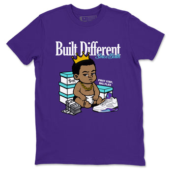 Built Different Since Birth sneaker match t-shirt styled to complete your fit with the Air Jordan 5 Grape sneakers, shown in Purple 2.
