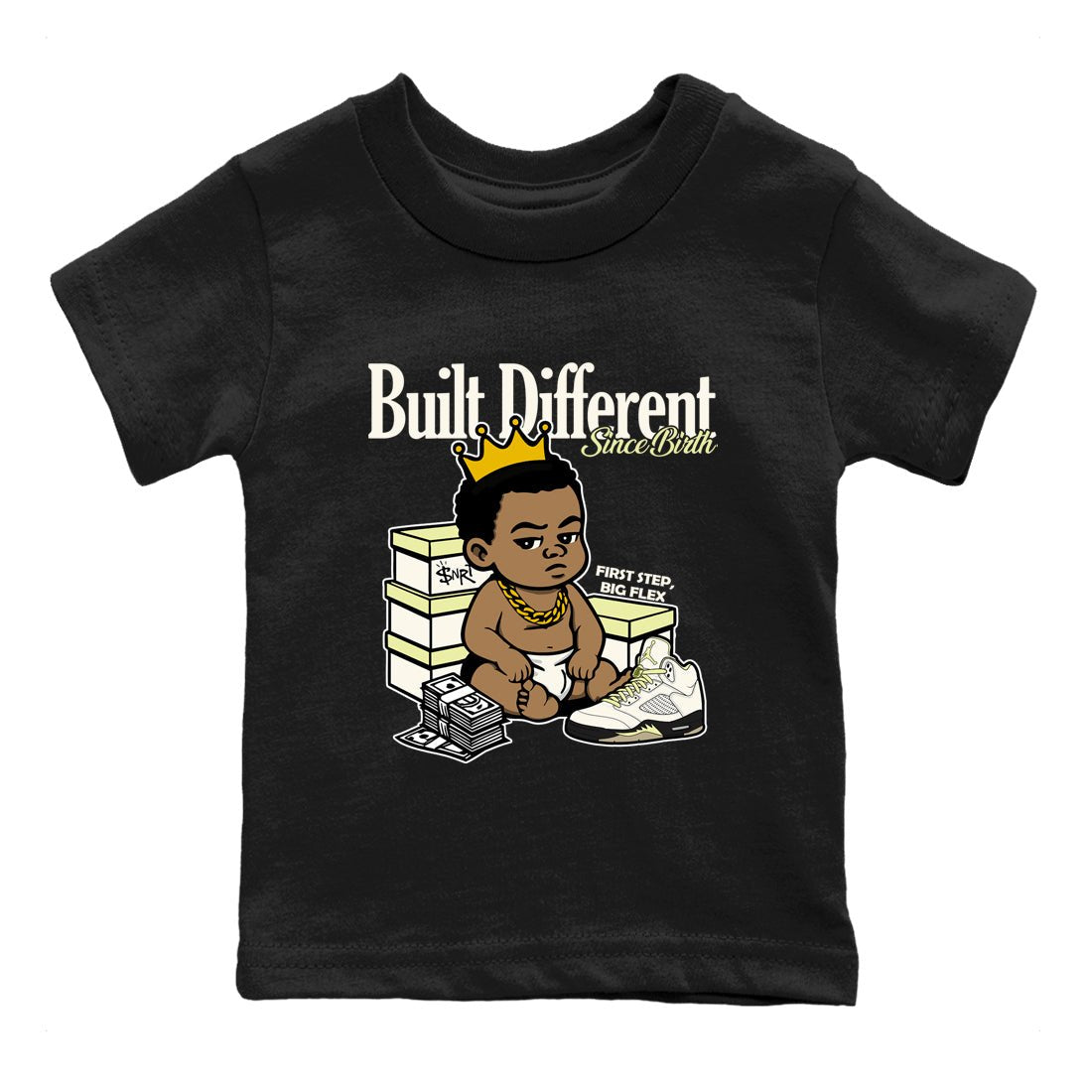 Sneaker match tees – Streetwear Graphic Tees Air Jordan 5 Luminous Green Sneakers – Built Different Since Birth Kids Craphic T-Shirt Black 2