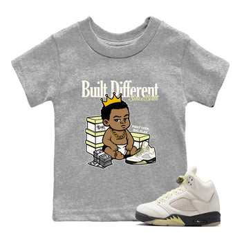 Sneaker match tees – Streetwear Graphic Tees Air Jordan 5 Luminous Green Sneakers – Built Different Since Birth Kids Craphic T-Shirt Heather Grey 1