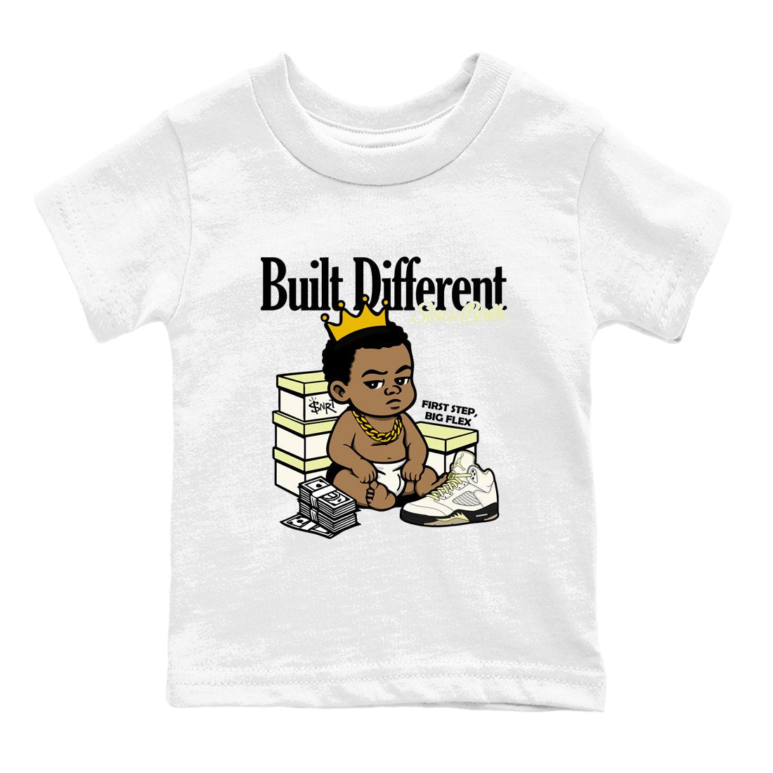Sneaker match tees – Streetwear Graphic Tees Air Jordan 5 Luminous Green Sneakers – Built Different Since Birth Kids Craphic T-Shirt White 2