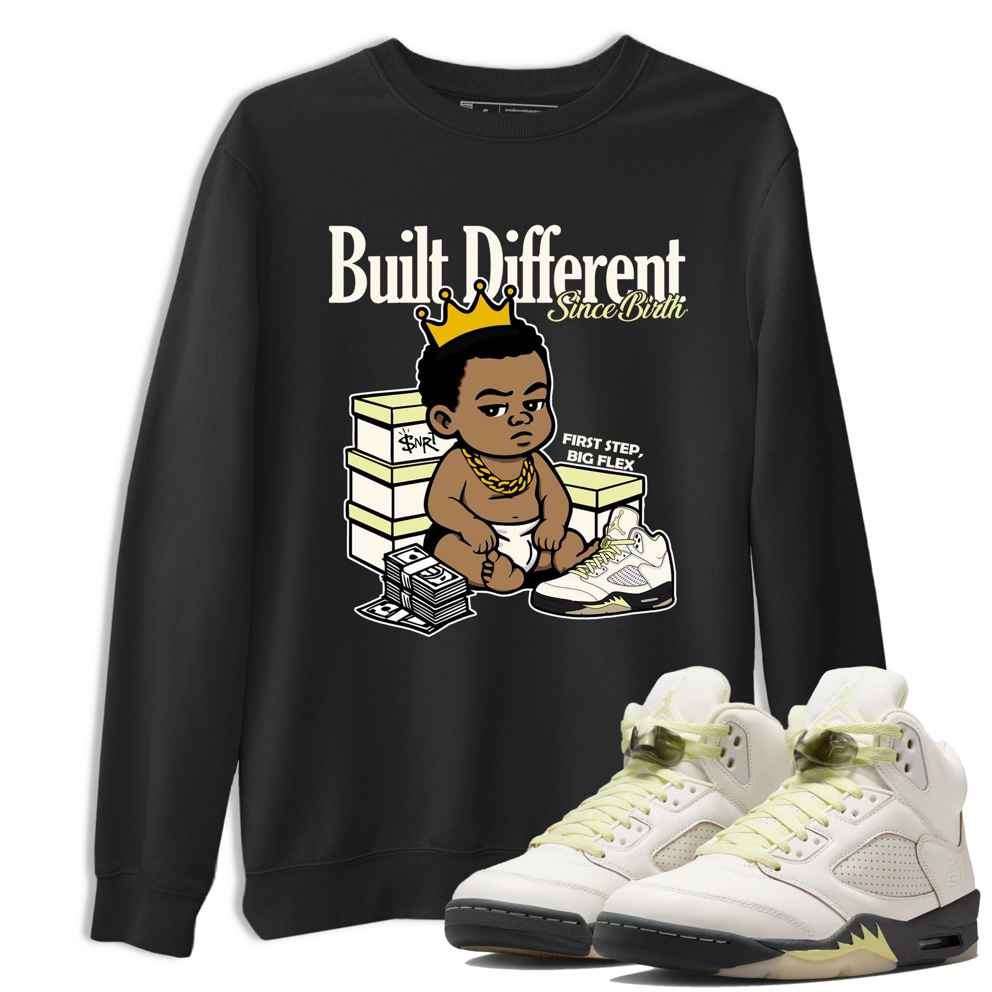 Sneaker match tees – Streetwear Graphic Tees Air Jordan 5 Luminous Green Sneakers – Built Different Since Birth Graphic Tee Black 1