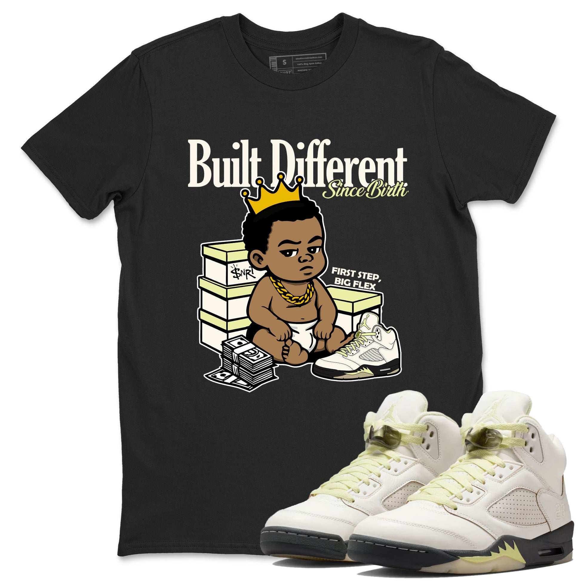 Sneaker match tees – Streetwear Graphic Tees Air Jordan 5 Luminous Green Sneakers – Built Different Since Birth Graphic Tee Black 1