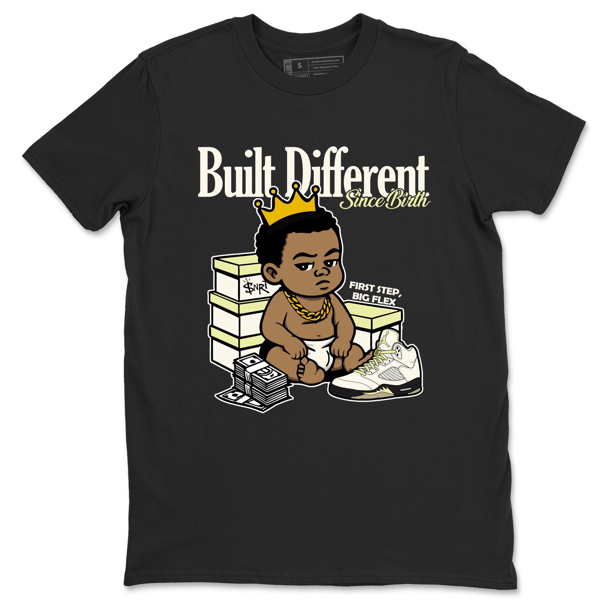 Sneaker match tees – Streetwear Graphic Tees Air Jordan 5 Luminous Green Sneakers – Built Different Since Birth Graphic Tee Black 2