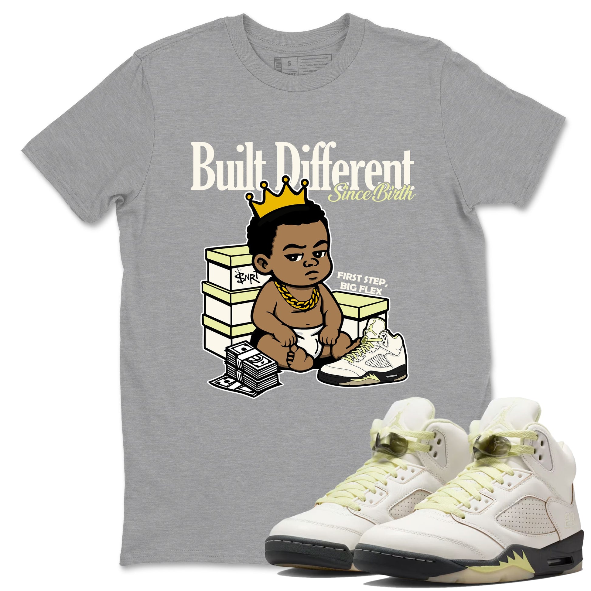 Sneaker match tees – Streetwear Graphic Tees Air Jordan 5 Luminous Green Sneakers – Built Different Since Birth Graphic Tee Heather Grey 1