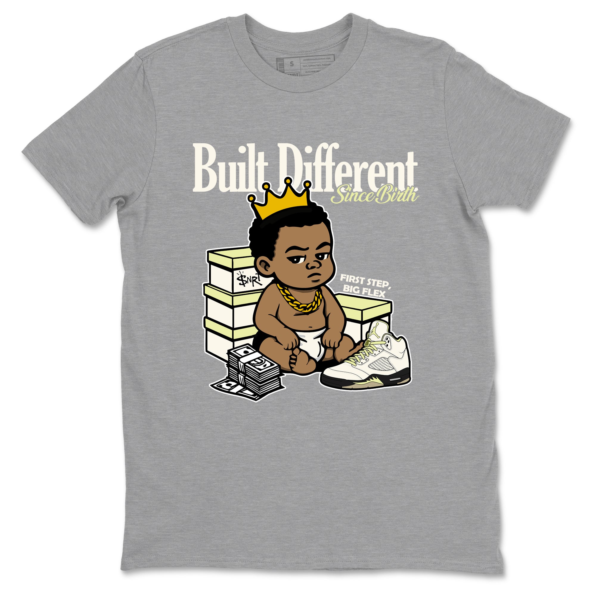 Sneaker match tees – Streetwear Graphic Tees Air Jordan 5 Luminous Green Sneakers – Built Different Since Birth Graphic Tee Heather Grey 2