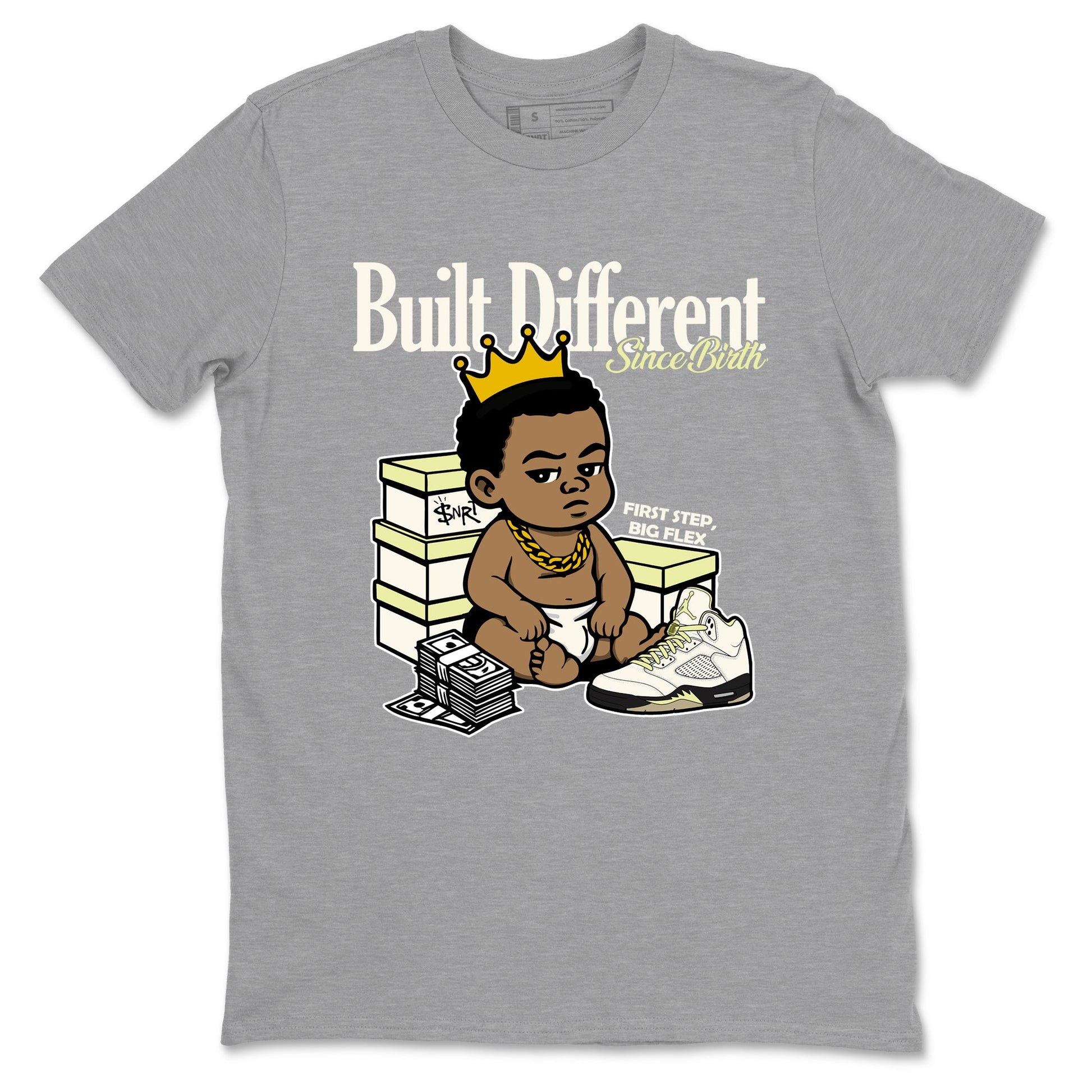 Sneaker match tees – Streetwear Graphic Tees Air Jordan 5 Luminous Green Sneakers – Built Different Since Birth Graphic Tee Heather Grey 2