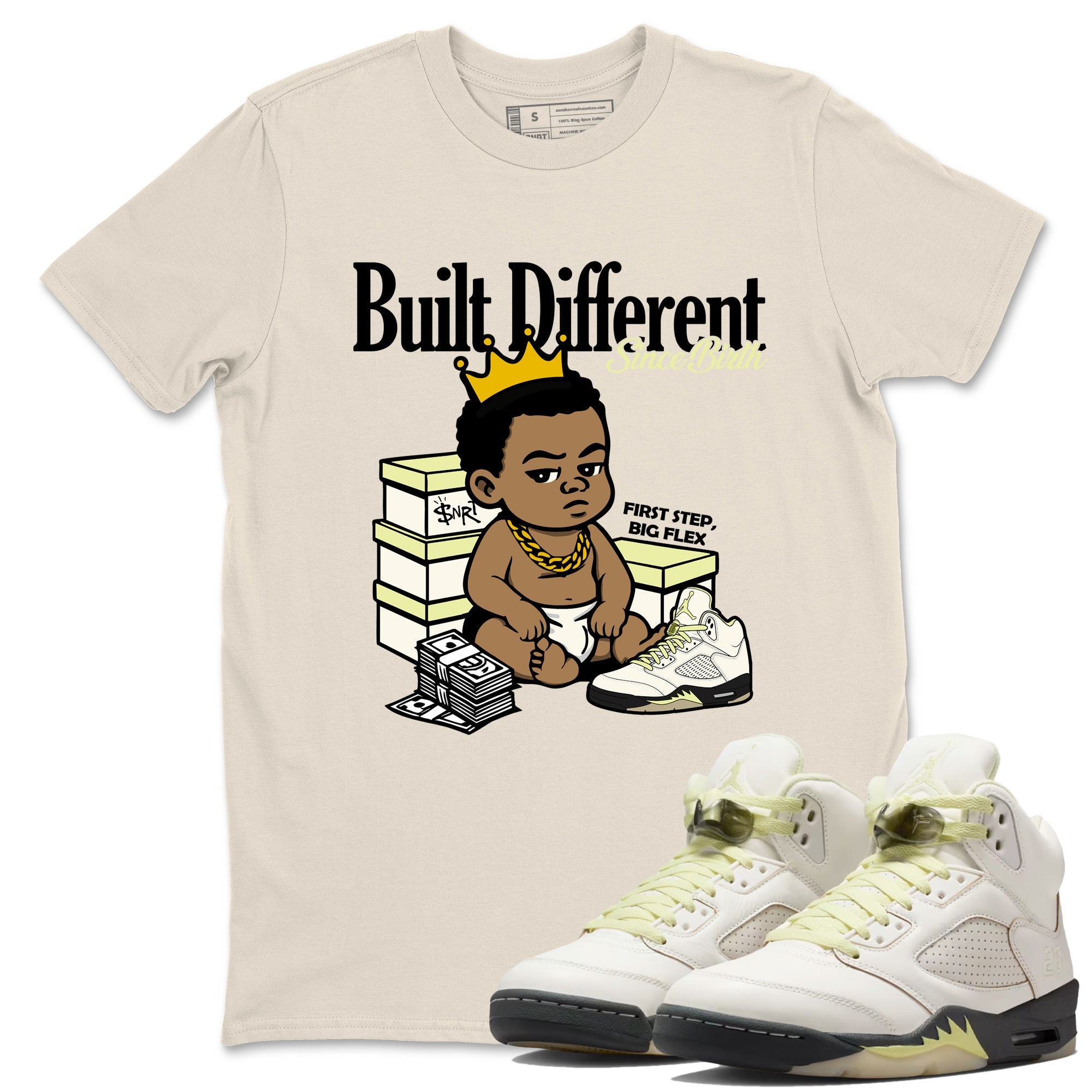 Sneaker match tees – Streetwear Graphic Tees Air Jordan 5 Luminous Green Sneakers – Built Different Since Birth Graphic Tee Natural 1