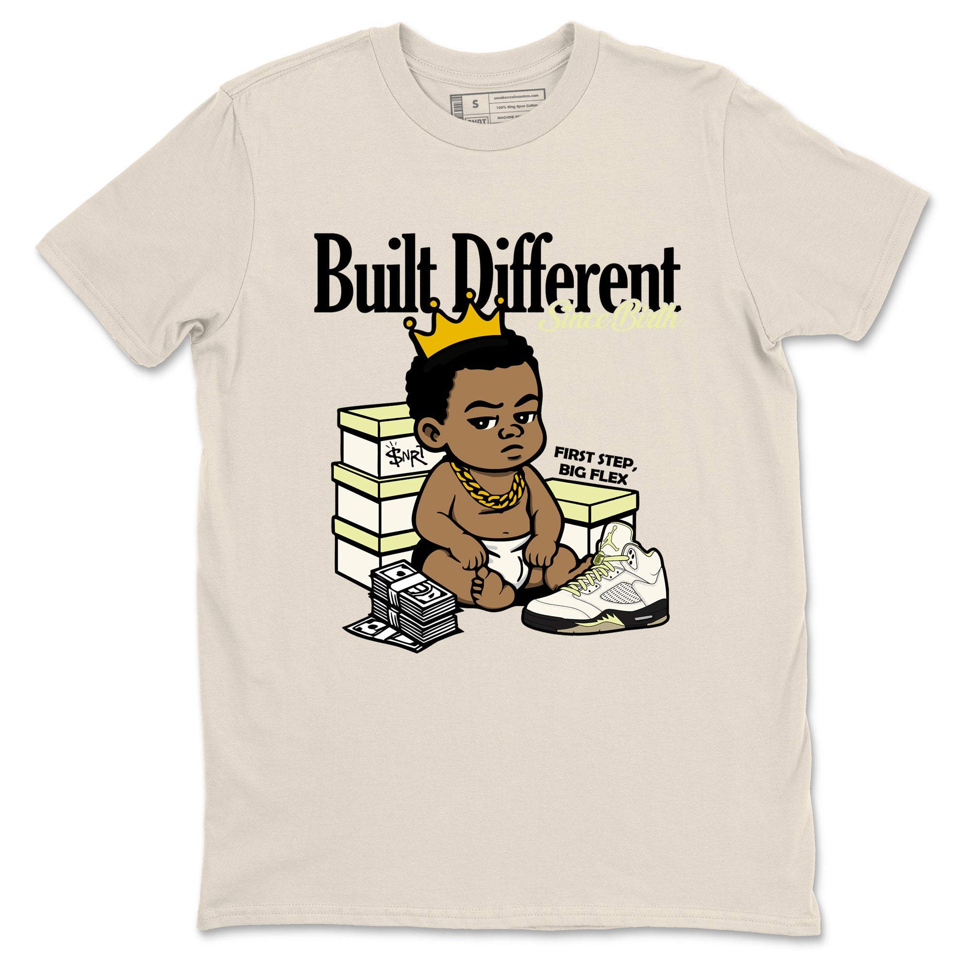 Sneaker match tees – Streetwear Graphic Tees Air Jordan 5 Luminous Green Sneakers – Built Different Since Birth Graphic Tee Natural 2
