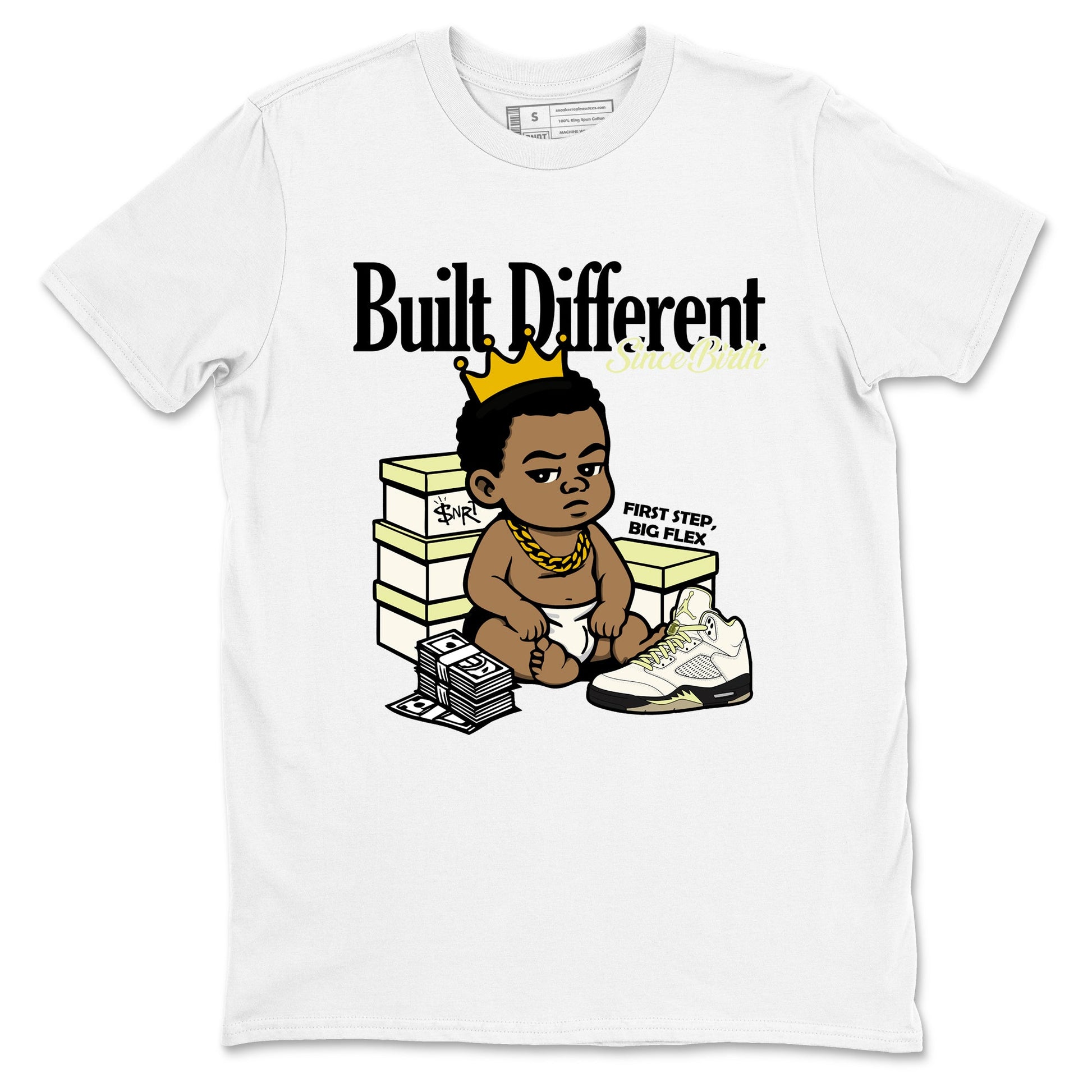 Sneaker match tees – Streetwear Graphic Tees Air Jordan 5 Luminous Green Sneakers – Built Different Since Birth Graphic Tee White 2