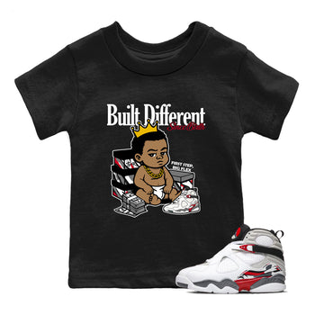 Sneaker match tees – Sneaker Tees To Match Air Jordan 8 Bunny Shoes Air Jordan 8 White and True Red – Built Different Since Birth Kids T-Shirt Black 1