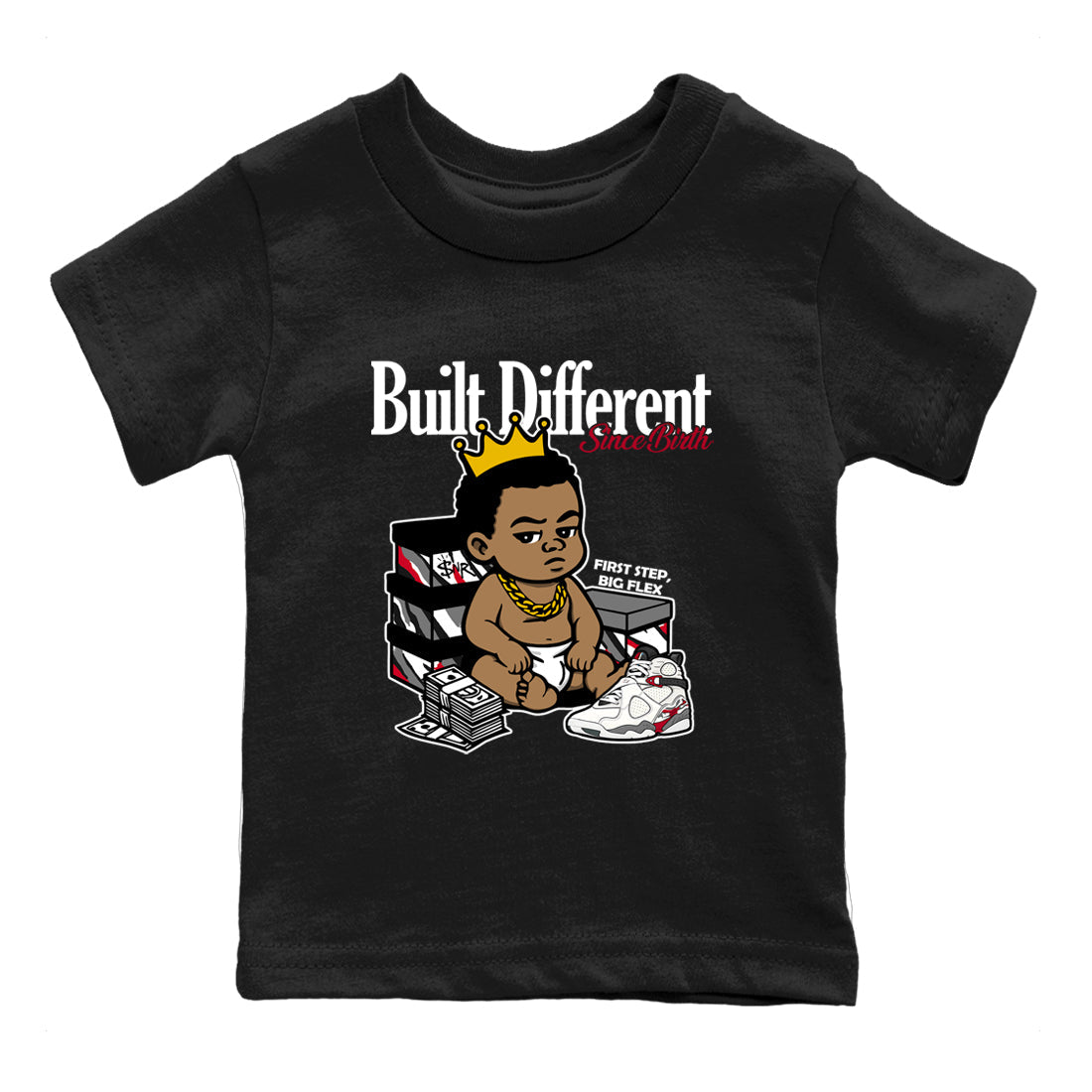 Sneaker match tees – Sneaker Tees To Match Air Jordan 8 Bunny Shoes Air Jordan 8 White and True Red – Built Different Since Birth Kids T-Shirt Black 2