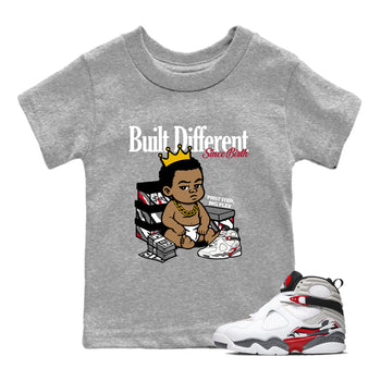 Sneaker match tees – Sneaker Tees To Match Air Jordan 8 Bunny Shoes Air Jordan 8 White and True Red – Built Different Since Birth Kids T-Shirt Heather Grey 1