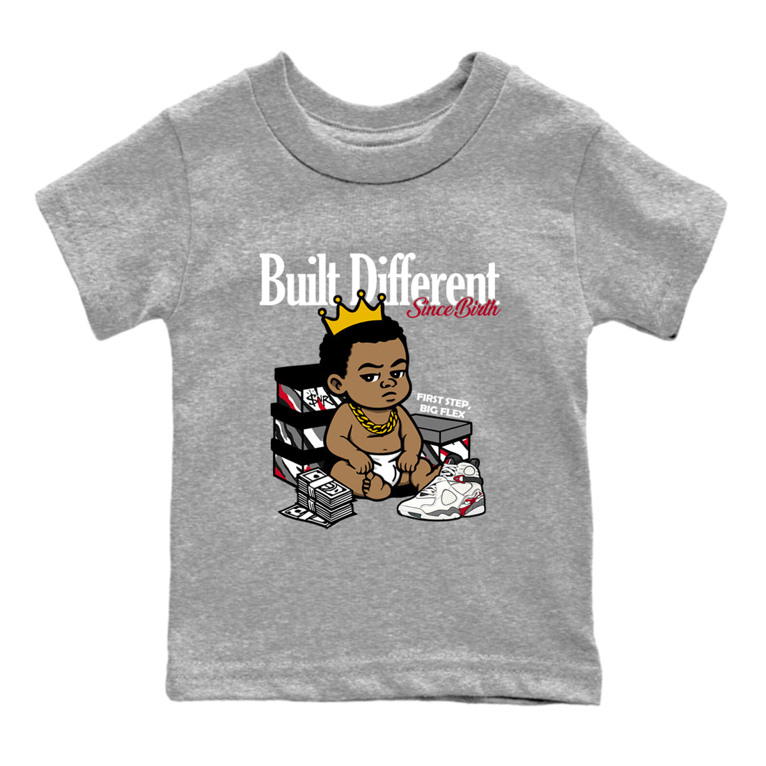 Sneaker match tees – Sneaker Tees To Match Air Jordan 8 Bunny Shoes Air Jordan 8 White and True Red – Built Different Since Birth Kids T-Shirt Heather Grey 2