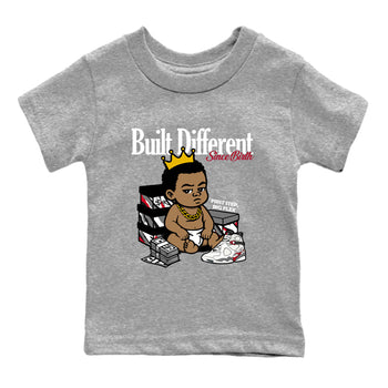 Sneaker match tees – Sneaker Tees To Match Air Jordan 8 Bunny Shoes Air Jordan 8 White and True Red – Built Different Since Birth Kids T-Shirt Heather Grey 2