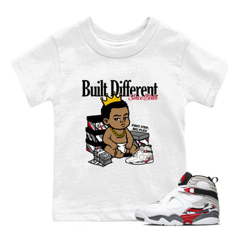Sneaker match tees – Sneaker Tees To Match Air Jordan 8 Bunny Shoes Air Jordan 8 White and True Red – Built Different Since Birth Kids T-Shirt White 1