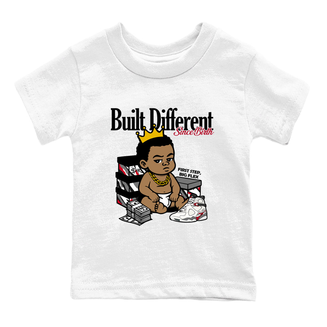 Sneaker match tees – Sneaker Tees To Match Air Jordan 8 Bunny Shoes Air Jordan 8 White and True Red – Built Different Since Birth Kids T-Shirt White 2