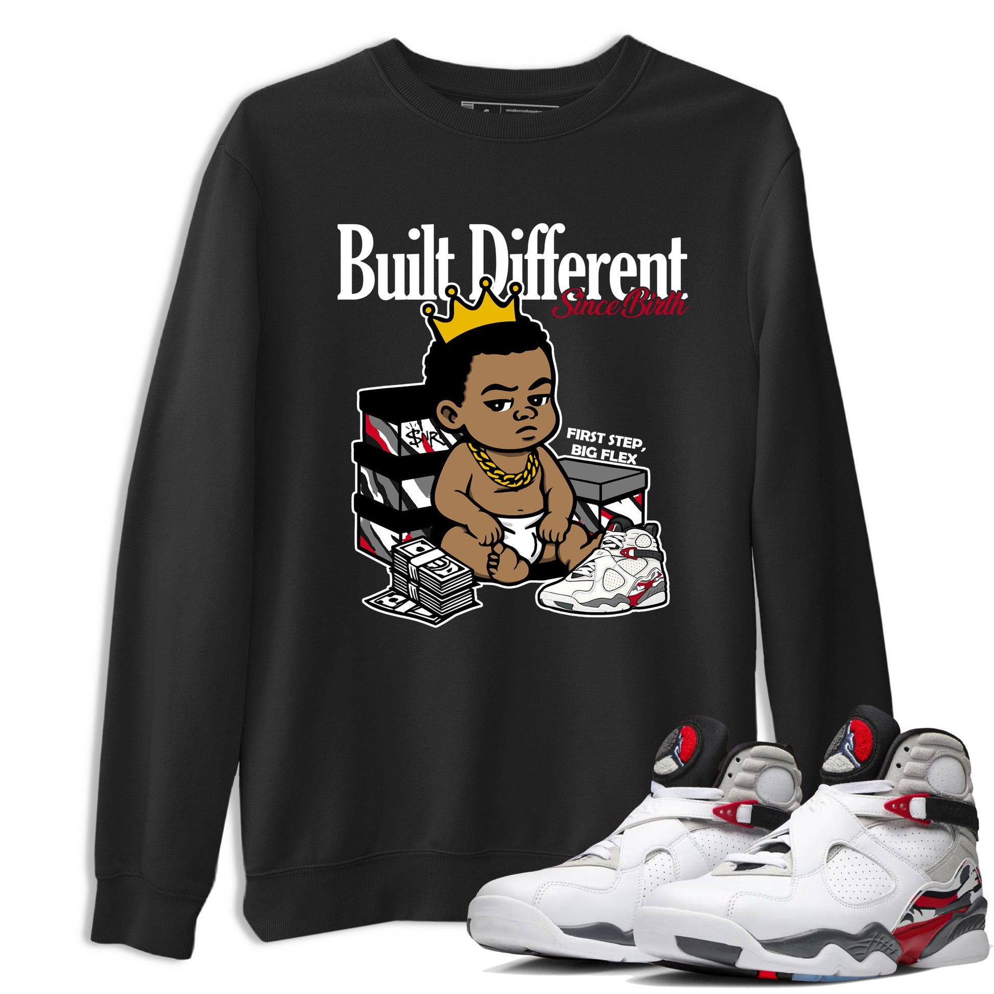 Sneaker match tees – Sneaker Tees To Match Air Jordan 8 Bunny Shoes Air Jordan 8 White and True Red – Built Different Since Birth Tee Black 1