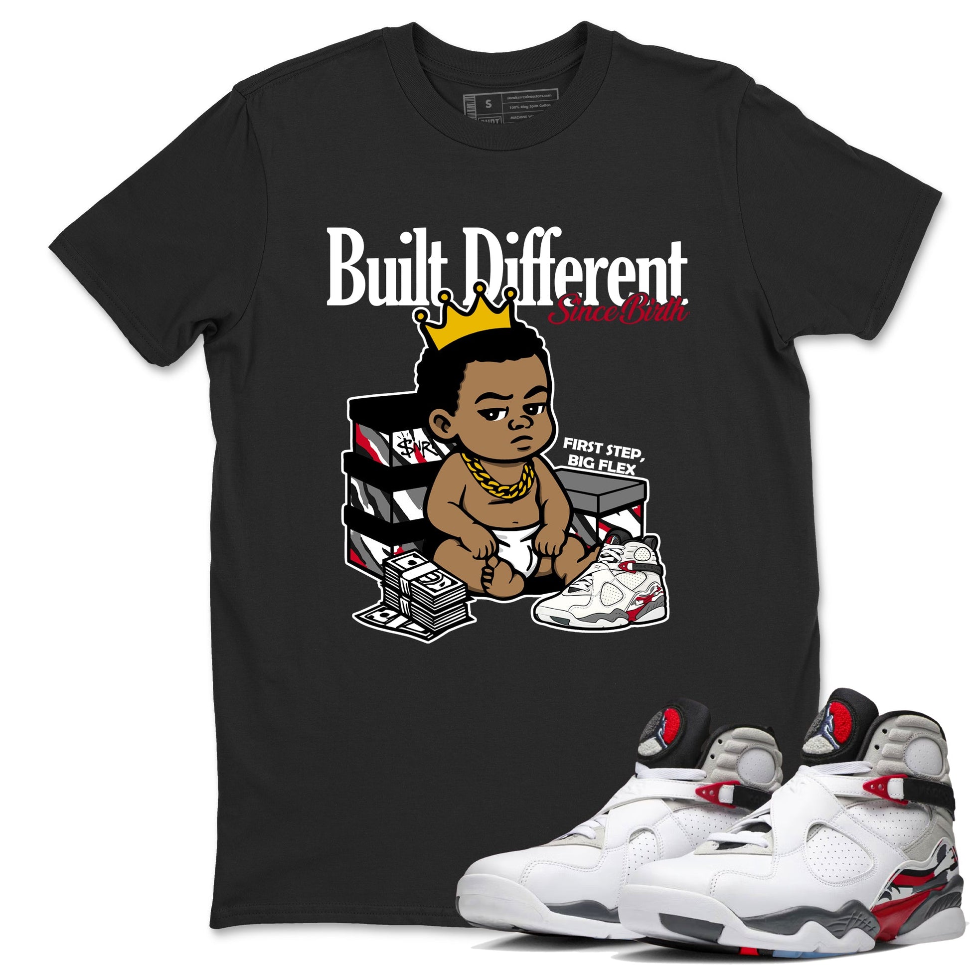 Sneaker match tees – Sneaker Tees To Match Air Jordan 8 Bunny Shoes Air Jordan 8 White and True Red – Built Different Since Birth Tee Black 1