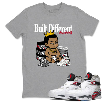 Sneaker match tees – Sneaker Tees To Match Air Jordan 8 Bunny Shoes Air Jordan 8 White and True Red – Built Different Since Birth Tee Heather Grey 1