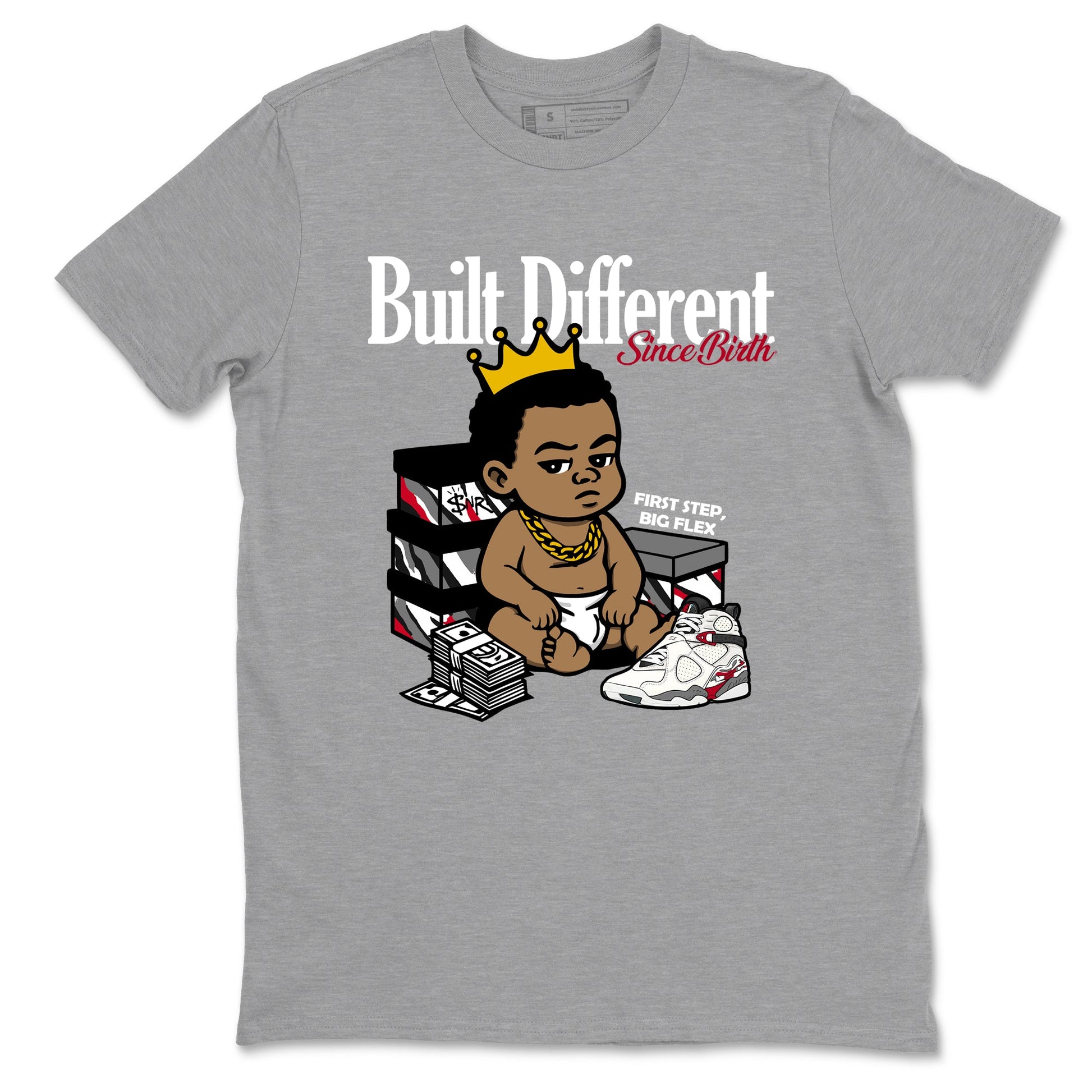 Sneaker match tees – Sneaker Tees To Match Air Jordan 8 Bunny Shoes Air Jordan 8 White and True Red – Built Different Since Birth Tee Heather Grey 2