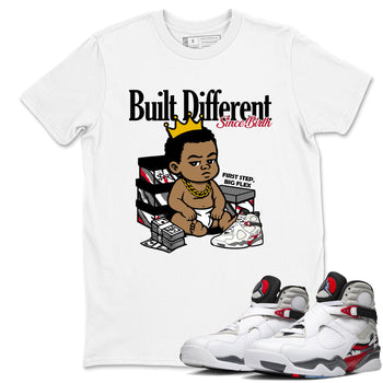 Sneaker match tees – Sneaker Tees To Match Air Jordan 8 Bunny Shoes Air Jordan 8 White and True Red – Built Different Since Birth Tee White 1