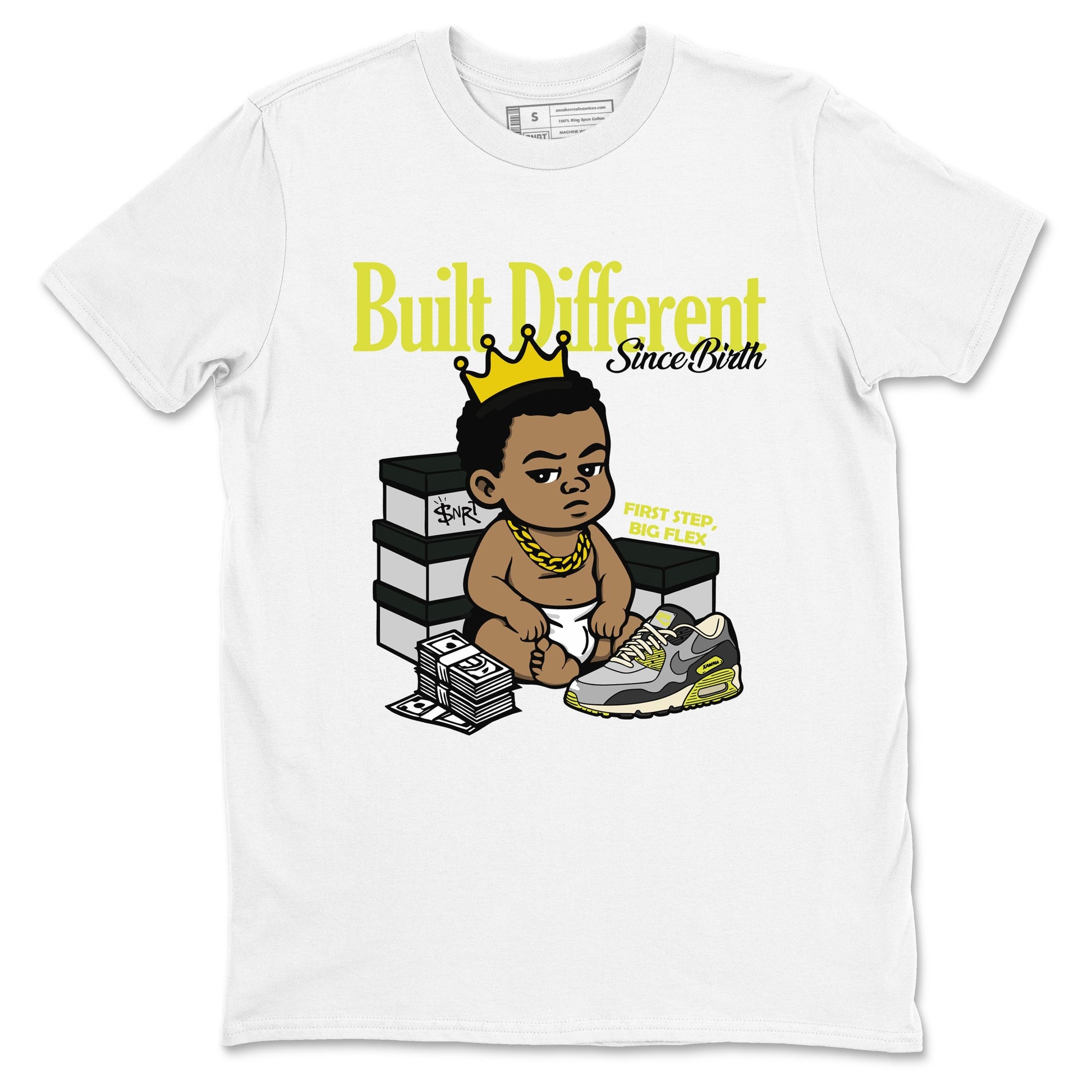 Built Different Since Birth sneaker match t-shirt styled to complete your fit with the Air Max 90 Cyber sneakers, shown in White 2.