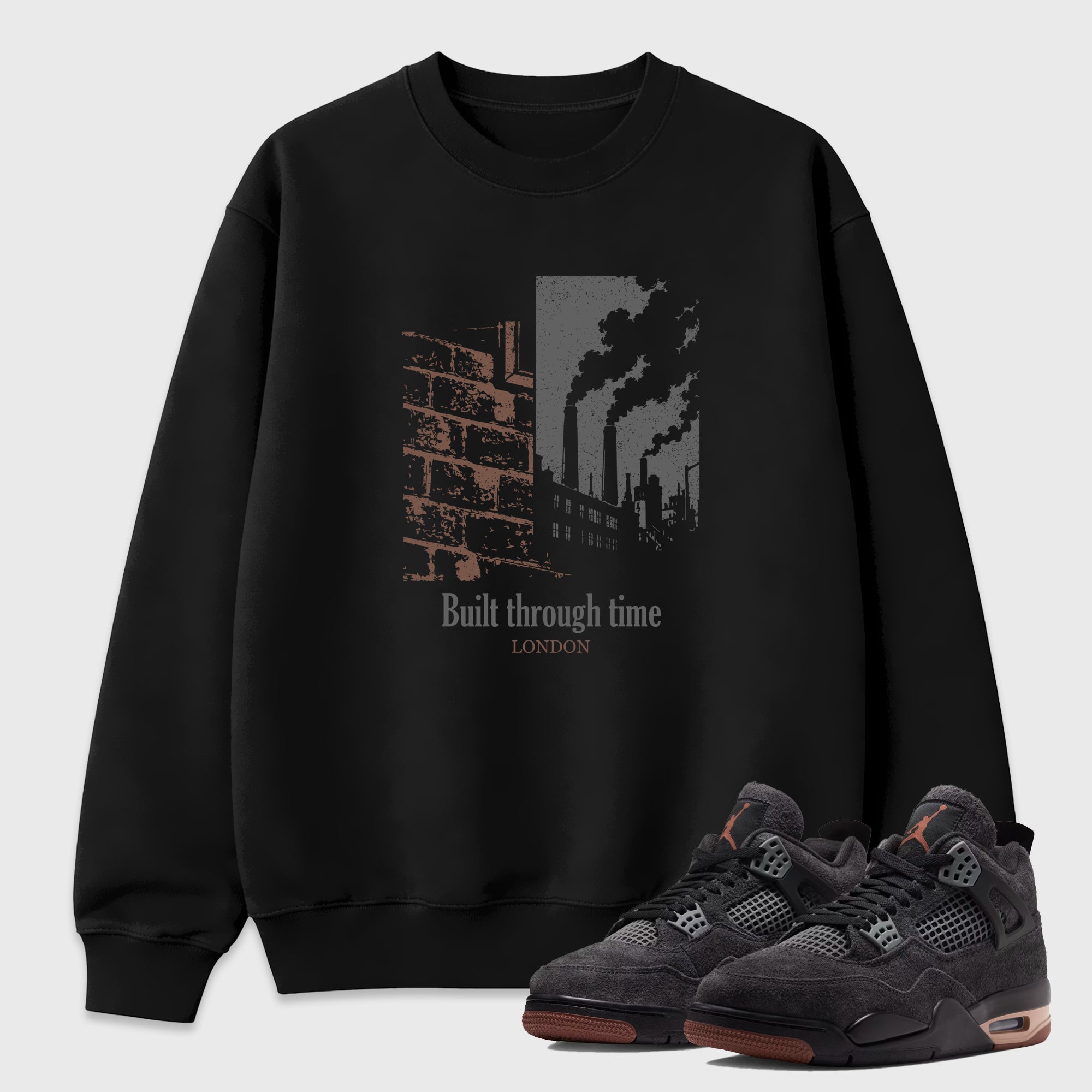 Built Through Time Graphic T-Shirt featuring original streetwear artwork designed to match the Air Jordan 4 London. Black 1 Graphic Tee.