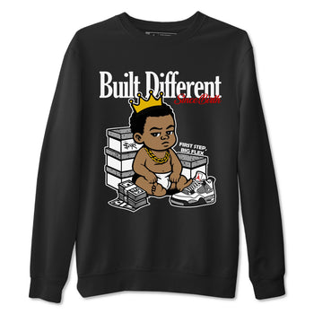 Bulit Different Since Birth sneaker match t-shirt styled to complete your fit with the Air Jordan 4 White Cement sneakers, shown in Black 2.