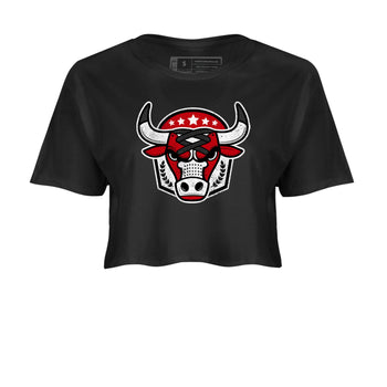 Best Sneakerfit graphic tee – Sneaker Tees To Match Air Jordan 1 Low Chicago Sneakers – Bull Emblem Crop T-Shirt Black 2